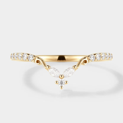 14k 18k Rose Gold Chevron Moissanite Stackable Wedding Band