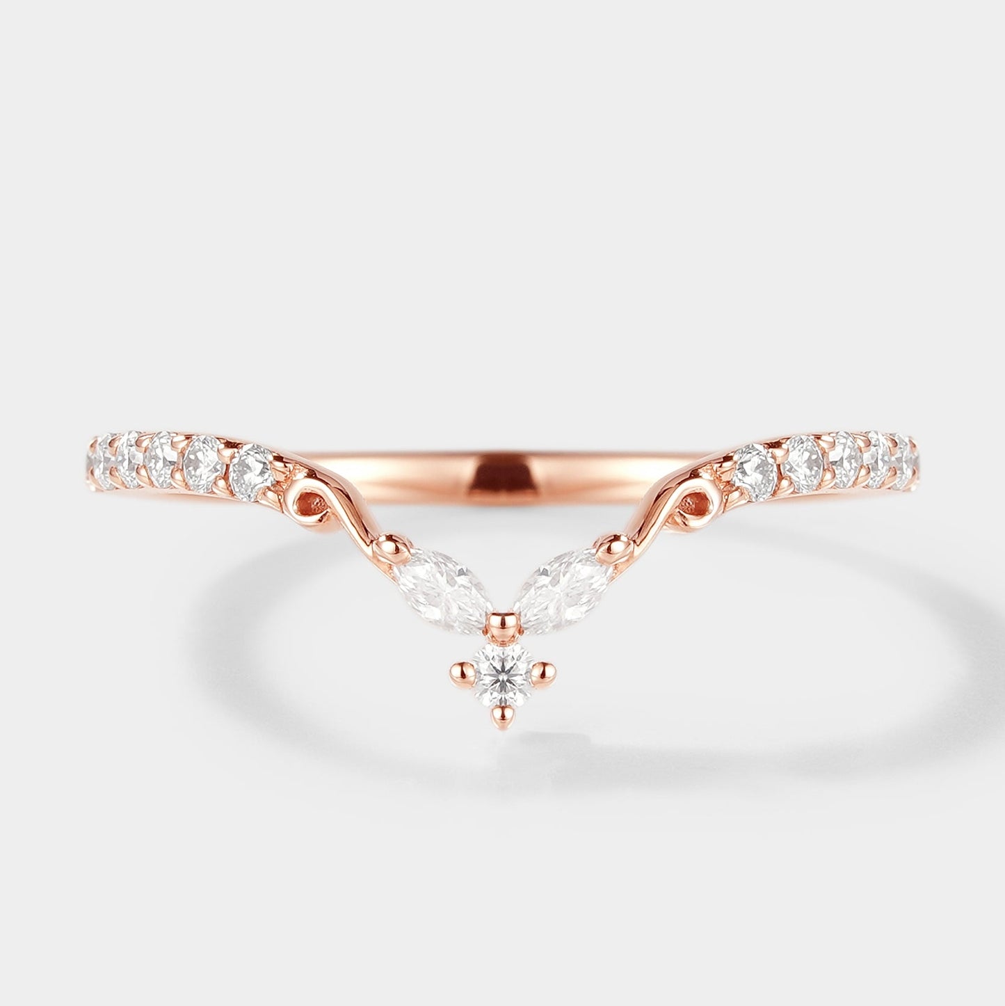 14k 18k Rose Gold Chevron Moissanite Stackable Wedding Band