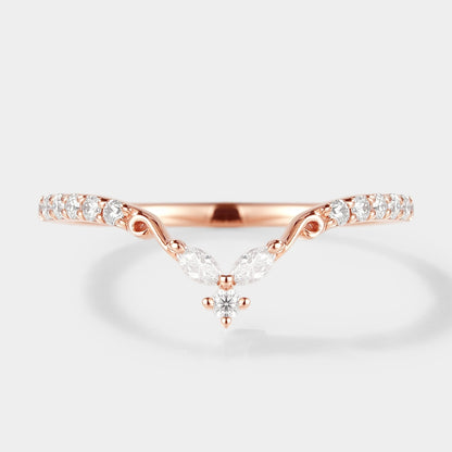 14k 18k Rose Gold Chevron Moissanite Stackable Wedding Band