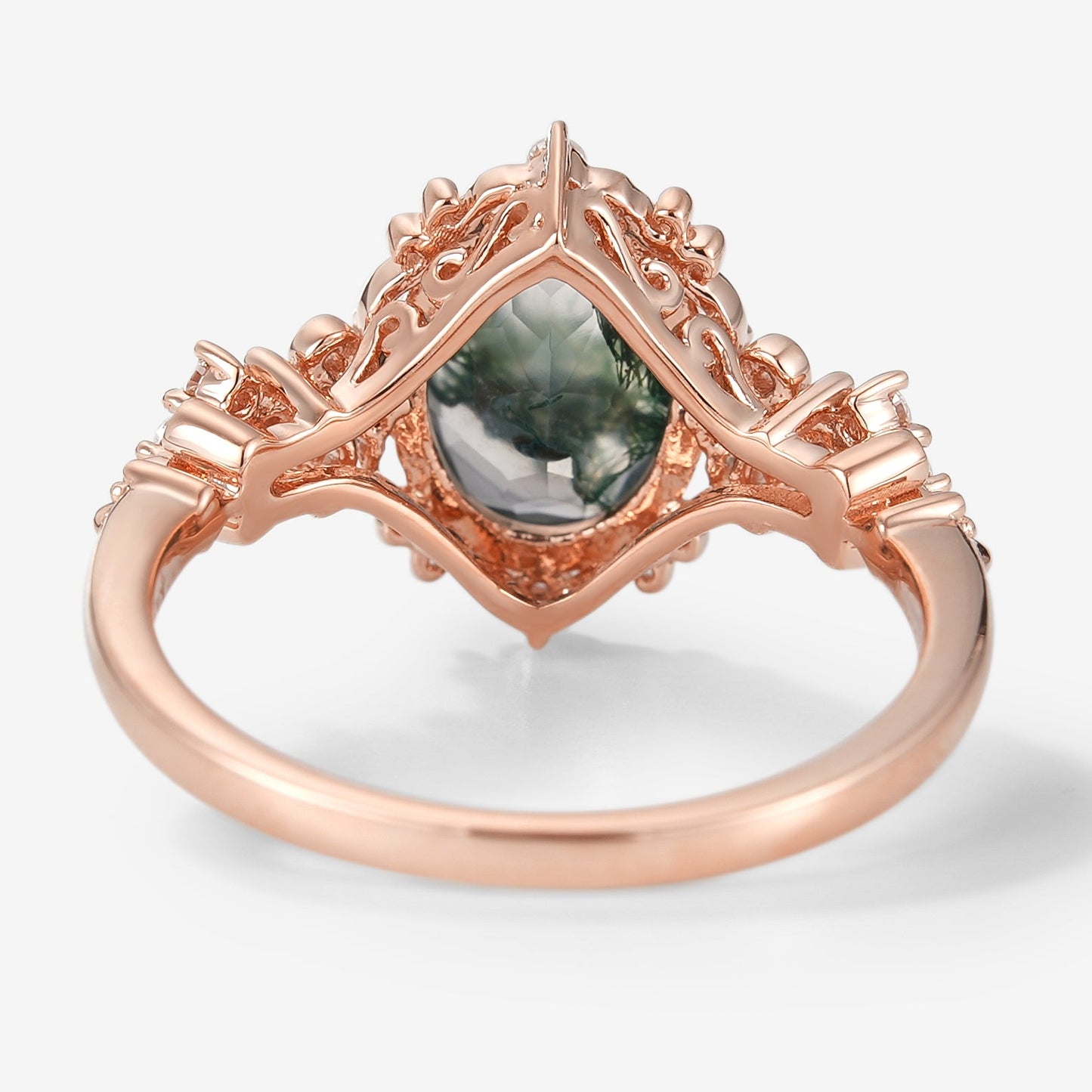 Oval Cut Moss Agate Vintage Engagement Ring