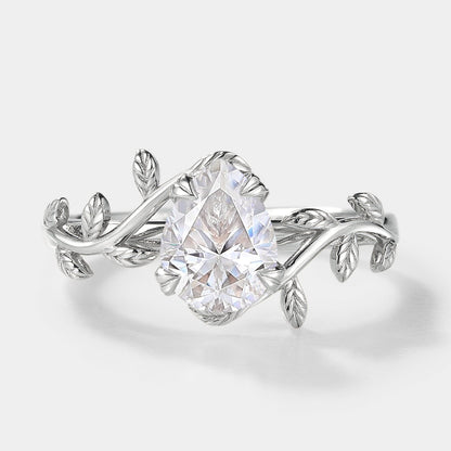 Pear Cut Moissanite Nature Inspired Leaf Engagement Ring