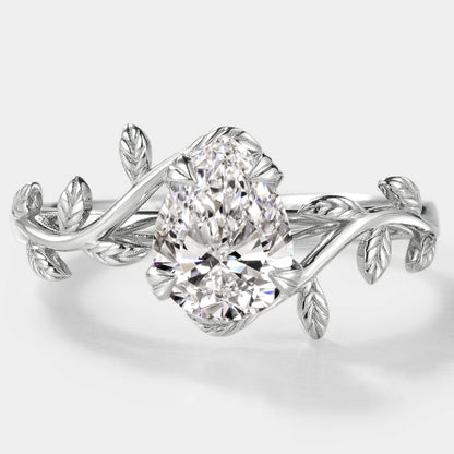Pear Cut Lab Grown Diamond Engagement Ring With Leaves