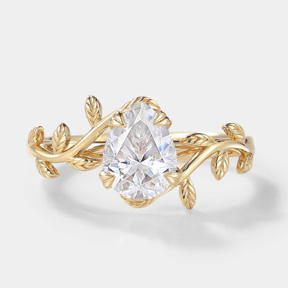 Pear Cut Moissanite Nature Inspired Leaf Engagement Ring