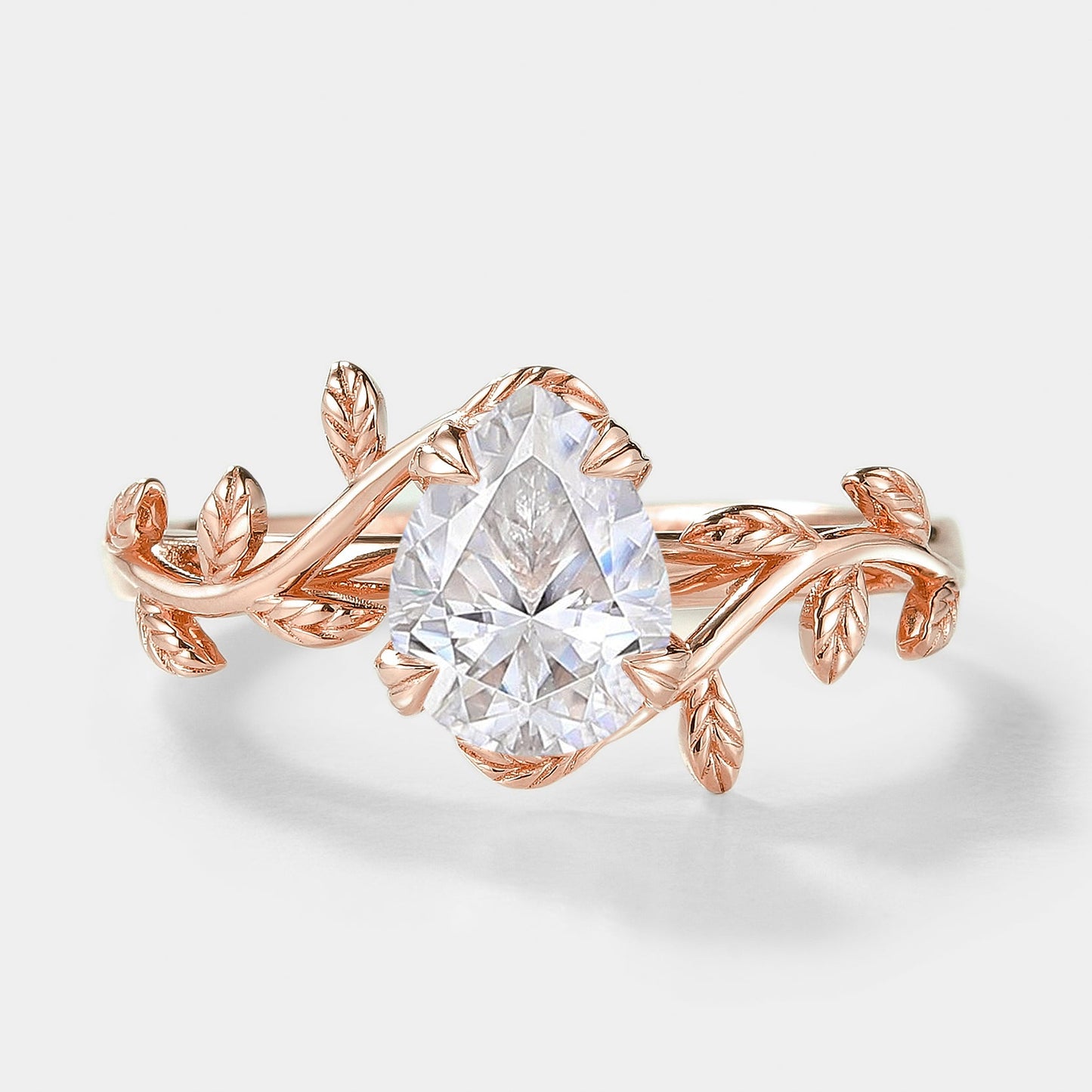Pear Cut Moissanite Nature Inspired Leaf Engagement Ring