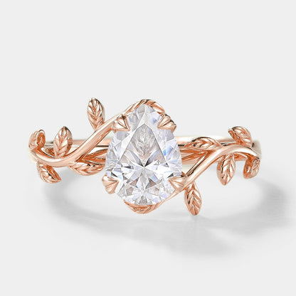 Pear Cut Moissanite Nature Inspired Leaf Engagement Ring