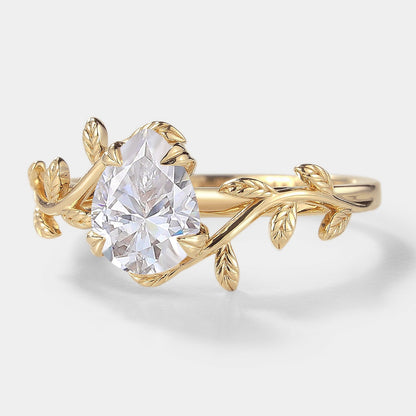 Pear Cut Moissanite Nature Inspired Leaf Engagement Ring