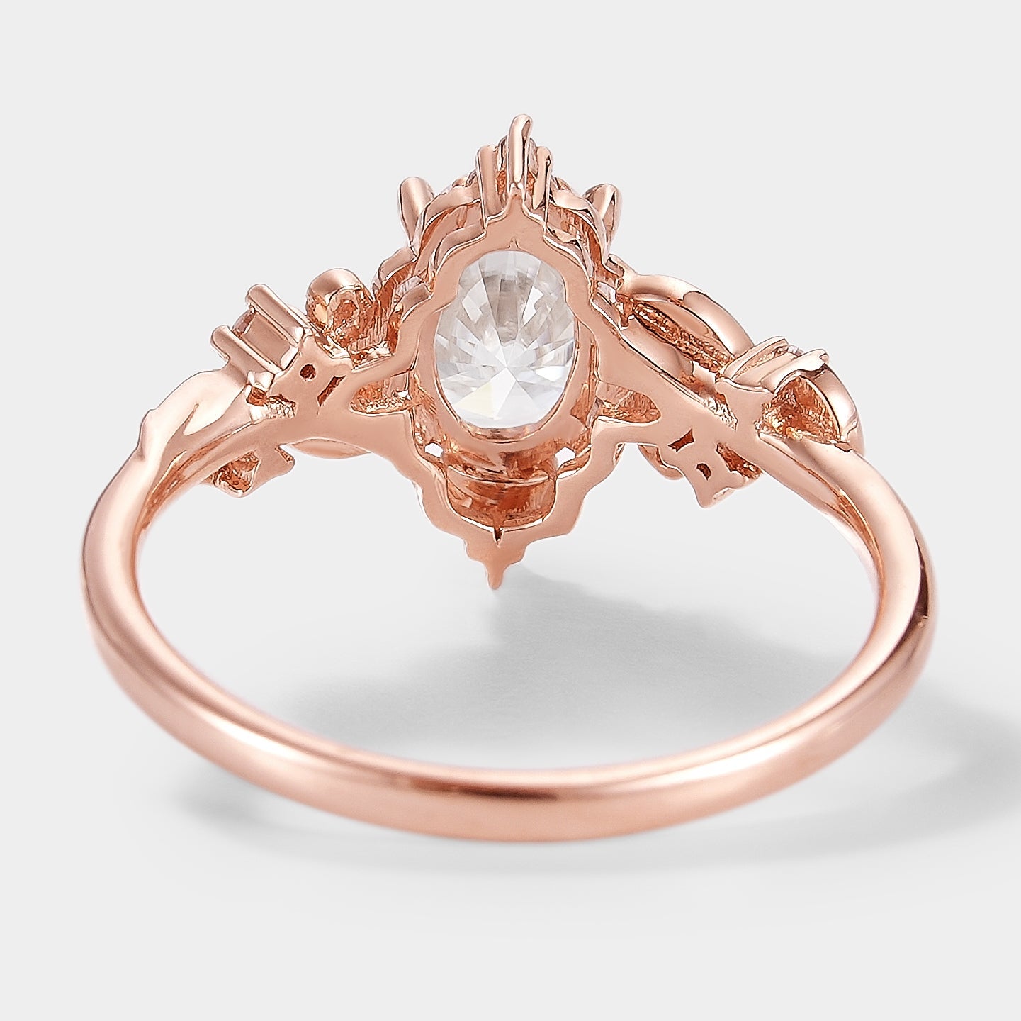 Oval Cut Moissanite Ring with Elongated Leaf Design – Aurelia