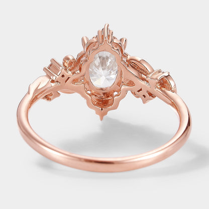 Oval Cut Moissanite Ring with Elongated Leaf Design – Aurelia
