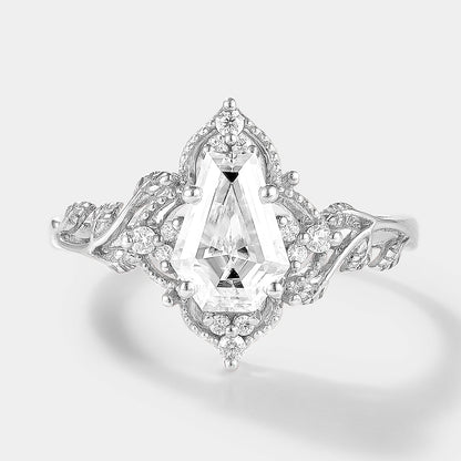 Unique Design Coffin Cut Moissanite Leaf Engagement Ring