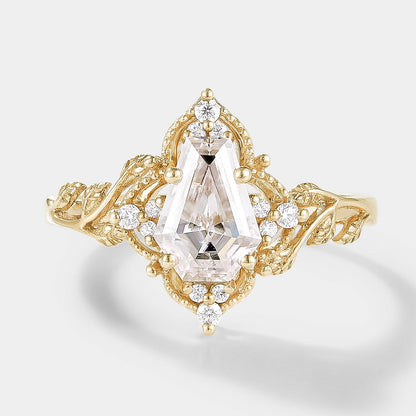 Unique Design Coffin Cut Moissanite Leaf Engagement Ring