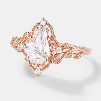 Unique Design Coffin Cut Moissanite Leaf Engagement Ring
