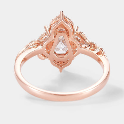 Unique Design Coffin Cut Moissanite Leaf Engagement Ring
