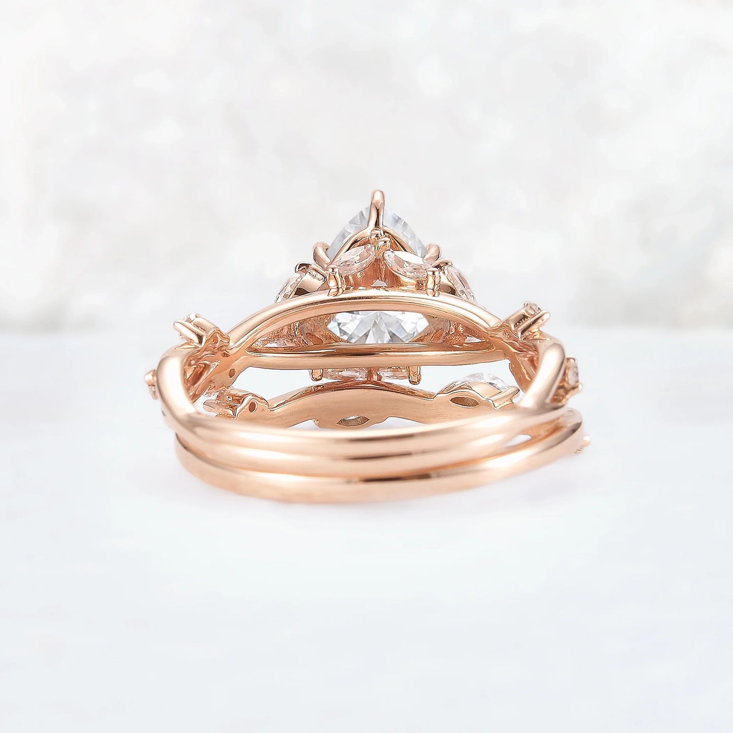 Unique Pear Cut Moissanite Vine Gemstone Ring Set 2pcs