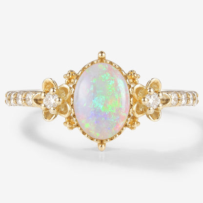 Oval Cut Natural Opal Flora Engagement Ring - Floralis