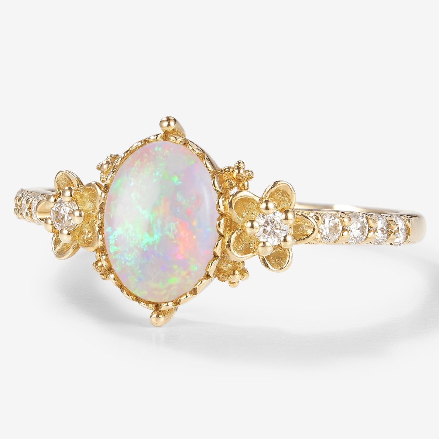 Oval Cut Natural Opal Flora Engagement Ring - Floralis