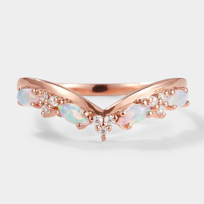Opal Chevron Stackable Wedding Band