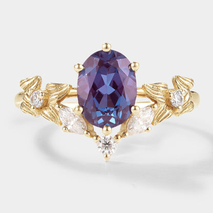 Unique Design Oval Cut Alexandrite Engagement Ring