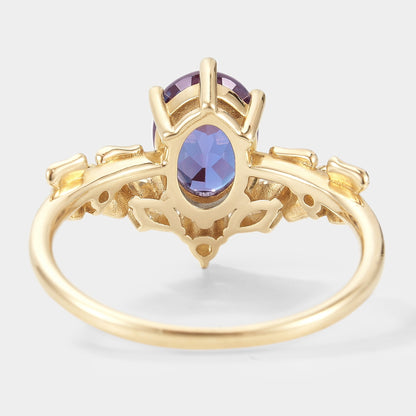 Unique Design Oval Cut Alexandrite Engagement Ring