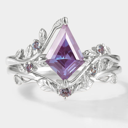 Kite Cut Alexandrite Bridal Set With Leaf - Alder