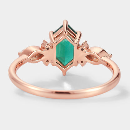 Long Hexagon Cut Lab Grown Emerald Engagement Ring