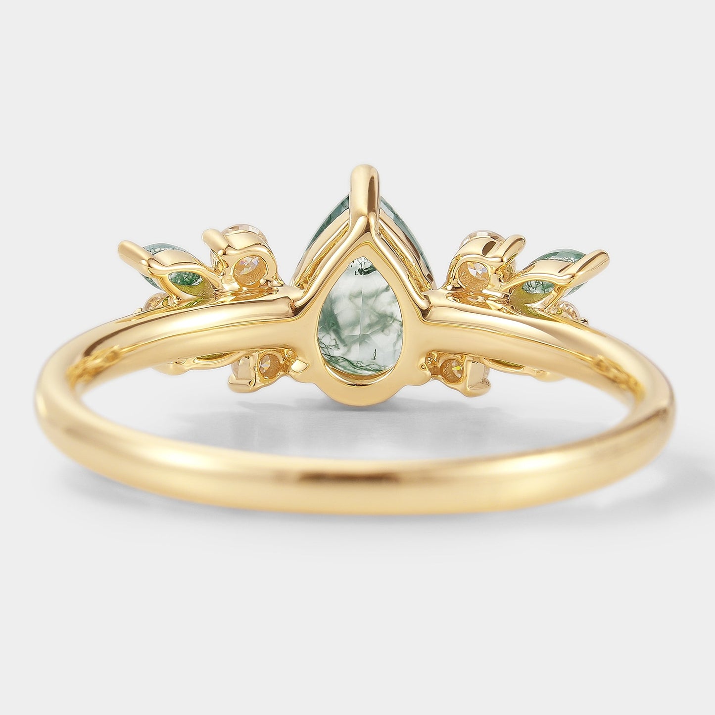 Teardrop Moss Agate Engagement Ring
