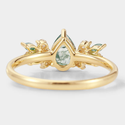 Teardrop Moss Agate Engagement Ring