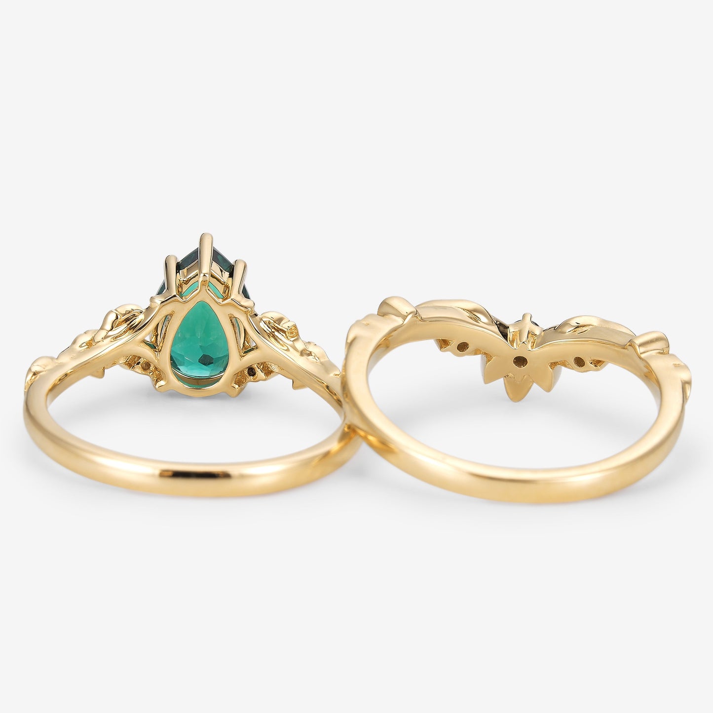 Pear Cut Lab Created Emerald Leaf Bridal Sets 2pcs