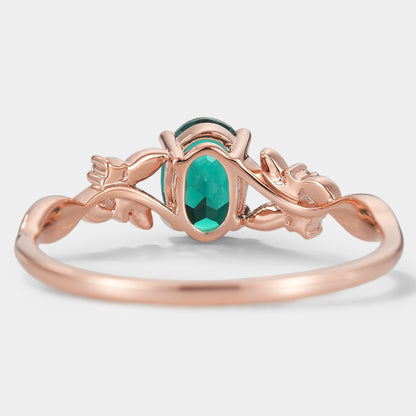 Oval Cut Lab Grown Emerald Leaf Engagement Ring