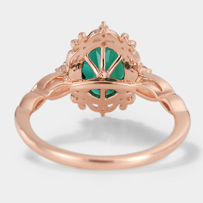 Vintage Royal Court Style Lab Grown Emerald Engagement Ring