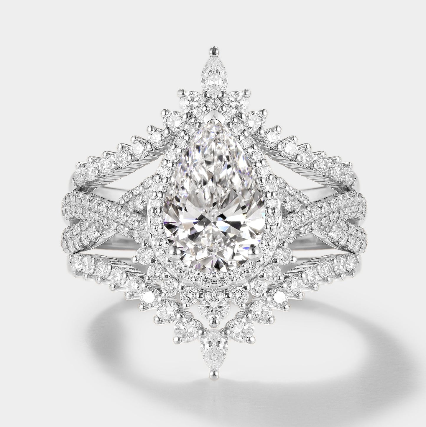Pear Cut Lab Grown Diamond Engagement Ring Set 3pcs