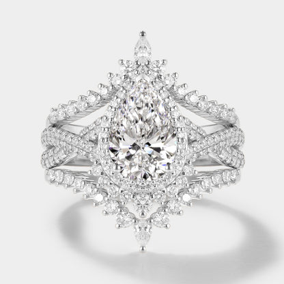 Pear Cut Lab Grown Diamond Engagement Ring Set 3pcs