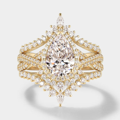 Pear Cut Lab Grown Diamond Engagement Ring Set 3pcs