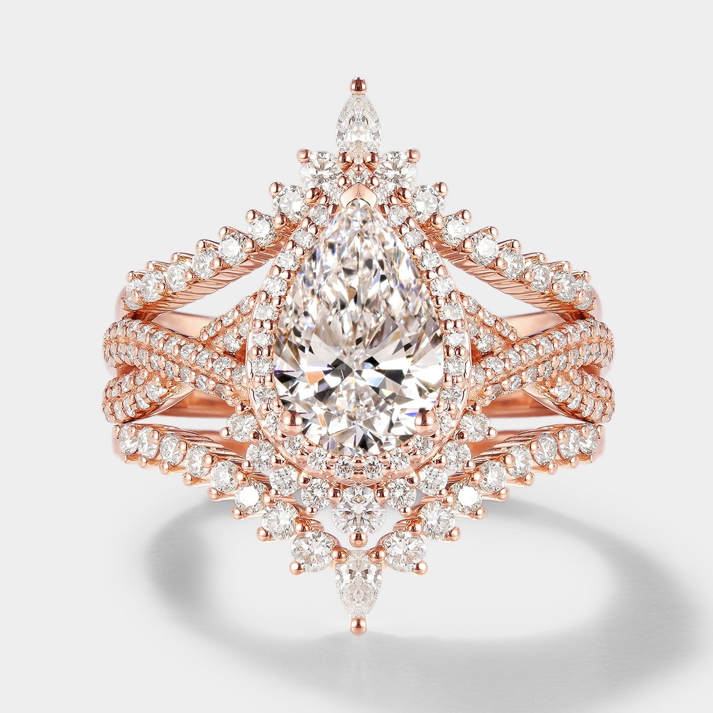 Pear Cut Lab Grown Diamond Engagement Ring Set 3pcs