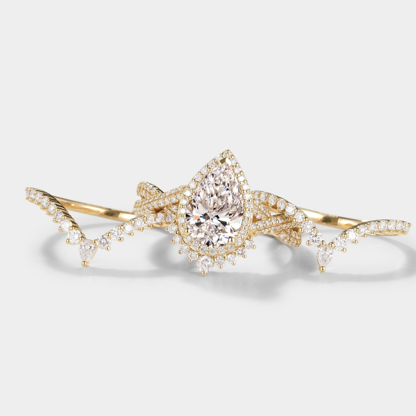 Pear Cut Lab Grown Diamond Engagement Ring Set 3pcs