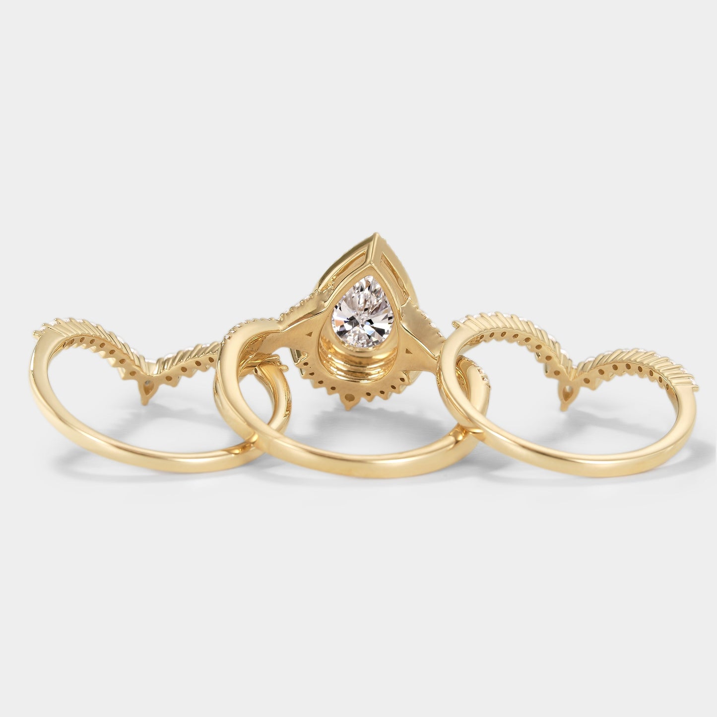 Pear Cut Lab Grown Diamond Engagement Ring Set 3pcs