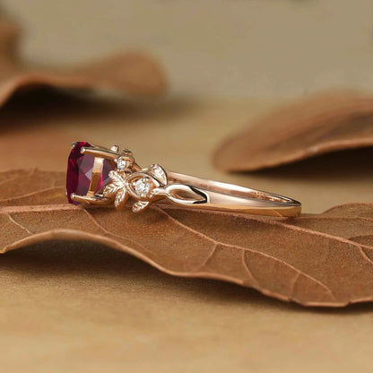 Heart Cut Ruby Leaf Inspired Engagement Ring - Poppy