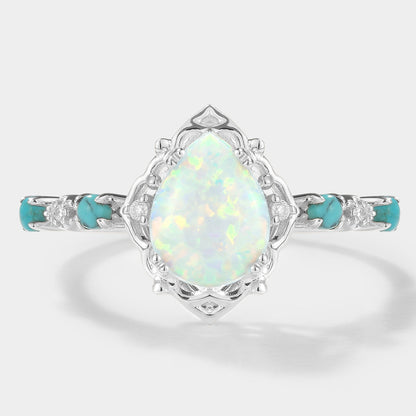 Pear Cut Opal Engagement Ring With Turquoise