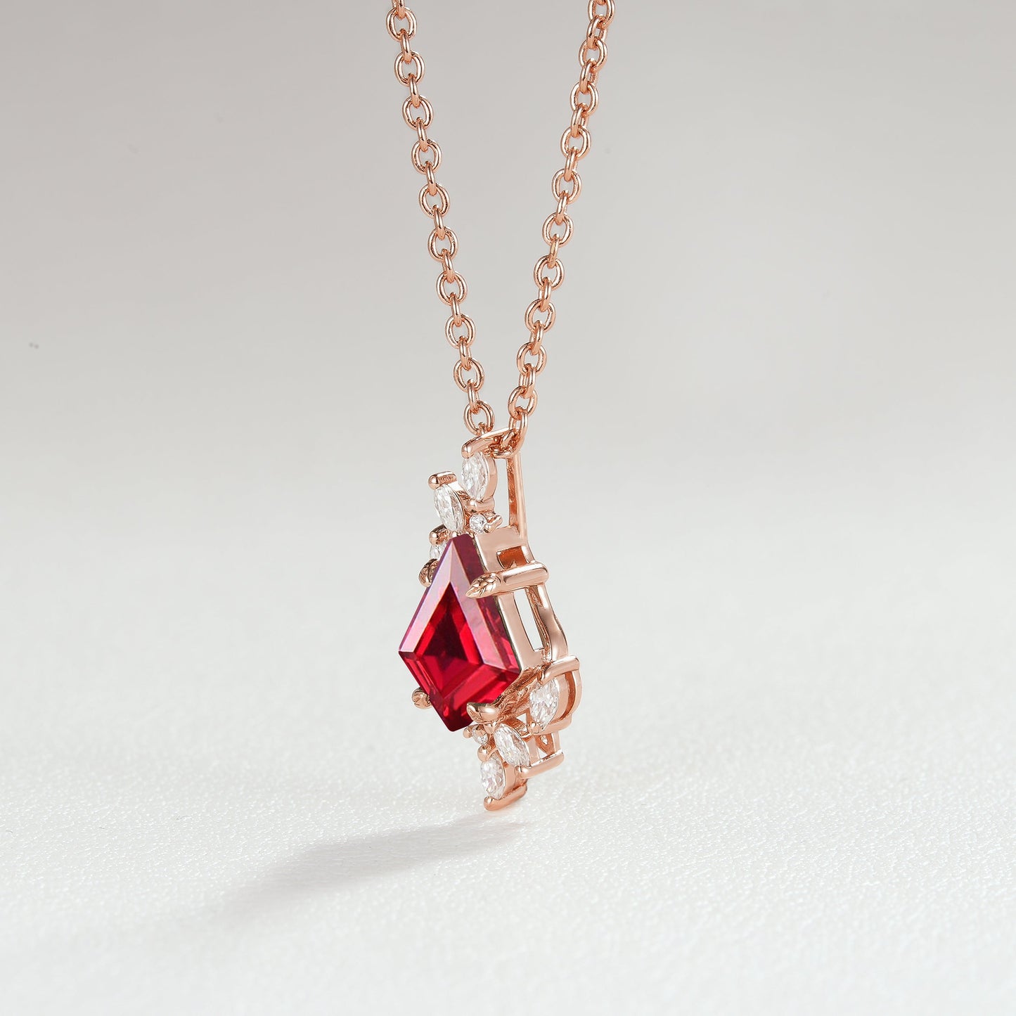 Nature Inspired Kite Cut Ruby Leafy Necklace
