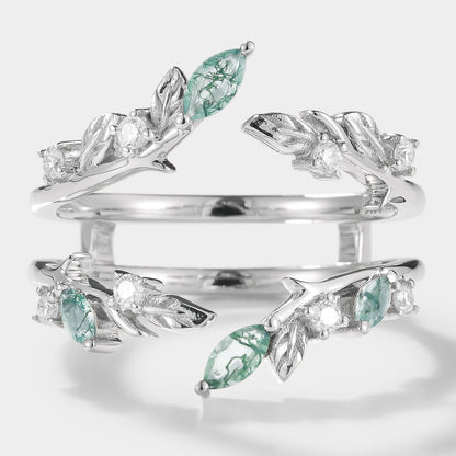 Moss Agate Enhancer Leaf Double Wedding Band