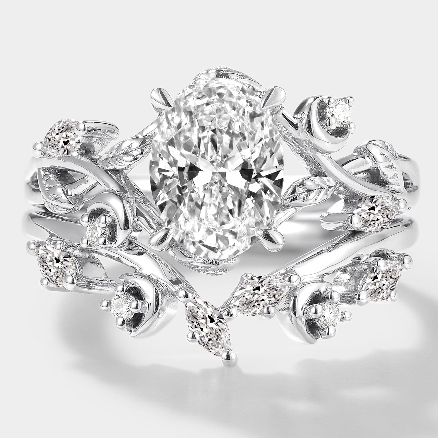 Oval Lab Grown Diamond Engagement Ring Curved Wedding Band 2pcs