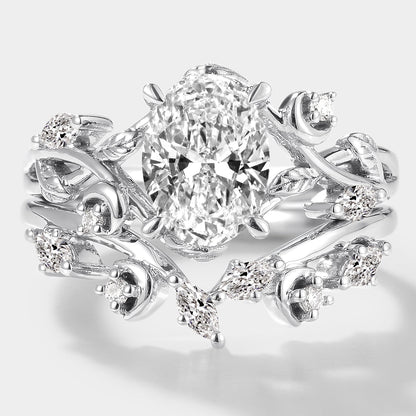 Oval Lab Grown Diamond Engagement Ring Curved Wedding Band 2pcs