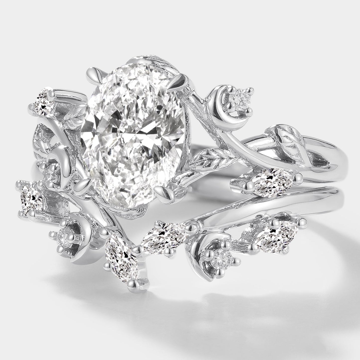 Oval Lab Grown Diamond Engagement Ring Curved Wedding Band 2pcs