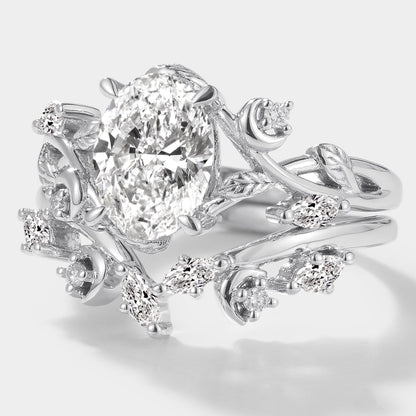 Oval Lab Grown Diamond Engagement Ring Curved Wedding Band 2pcs