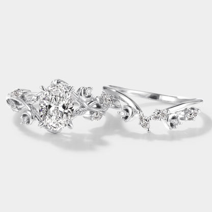 Oval Lab Grown Diamond Engagement Ring Curved Wedding Band 2pcs