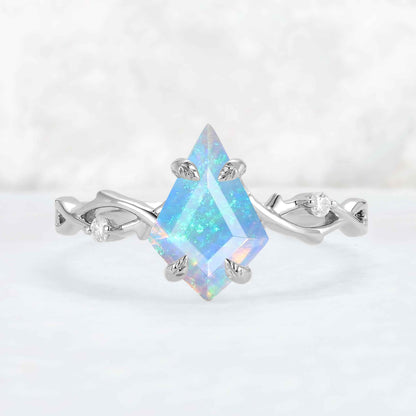 Nature Inspired Kite Cut Natural Opal Vine Gemstone Ring