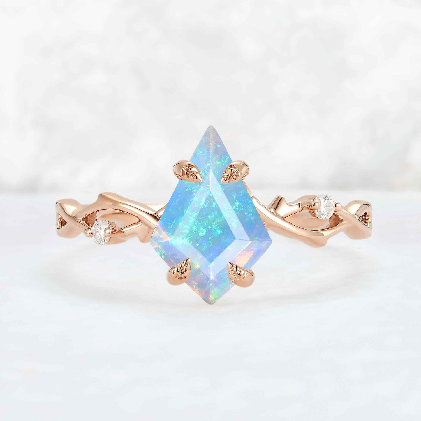 Nature Inspired Kite Cut Natural Opal Vine Gemstone Ring