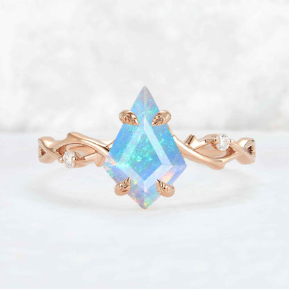 Nature Inspired Kite Cut Natural Opal Vine Gemstone Ring
