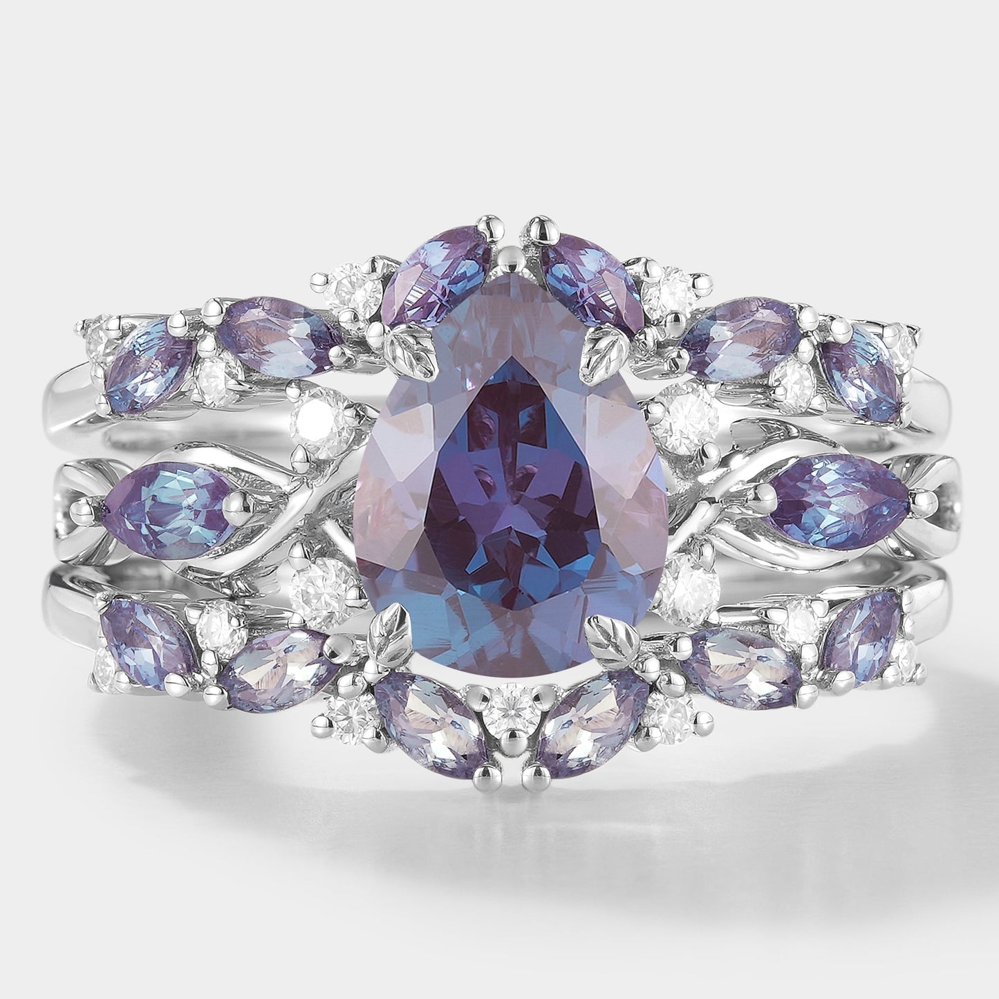 Alexandrite Engagement Ring With Enhancer Wedding Band 2pcs