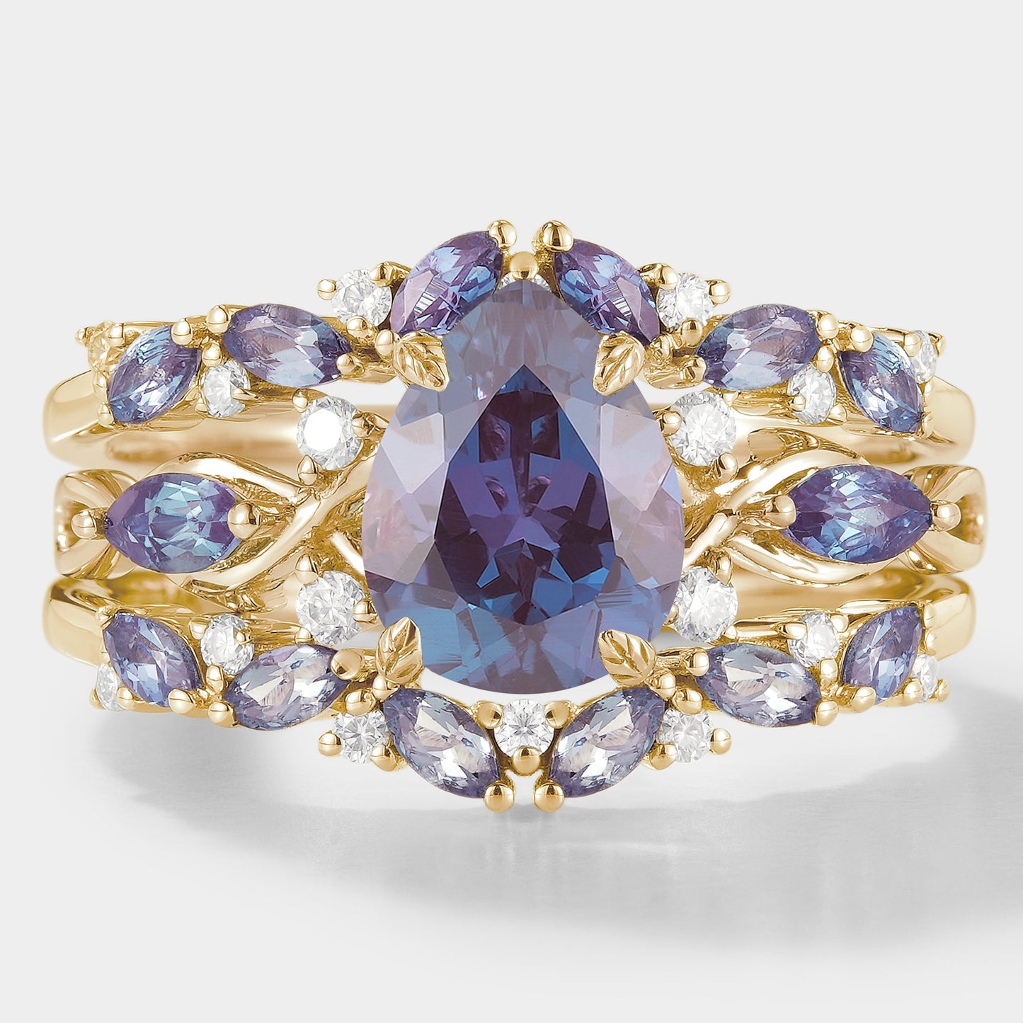 Alexandrite Engagement Ring With Enhancer Wedding Band 2pcs