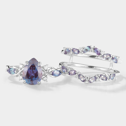 Alexandrite Engagement Ring With Enhancer Wedding Band 2pcs